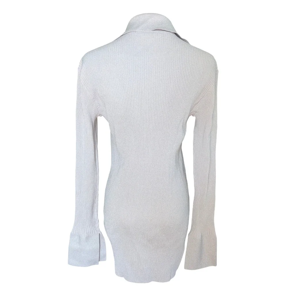 A.L.C Eleanor Ribbed Cardigan Sz L Pale‎ Violet & Silver Shimmer Chic